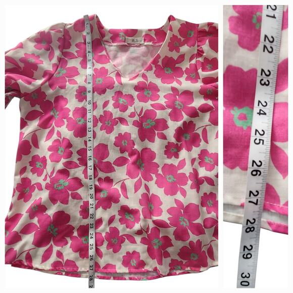 Jade by Jane Floral Pullover Blouse Top, V-neck, pink & white, sz 2X Puff Sleeve - Picture 6 of 9